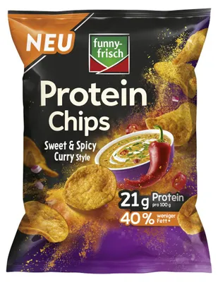 Obrázek produktu pro Funny Frisch Chipsfrisch, proteinové chipsy s příchutí kari, balení 90 g