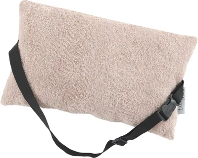Produktbild von CalmyBEACH Strandkissen Kopfkissen für Sonnenliege 32x20cm- verstellbares Reisekissen Nackenkissen gefüllt mit Gurt Frottee Bezug Beige