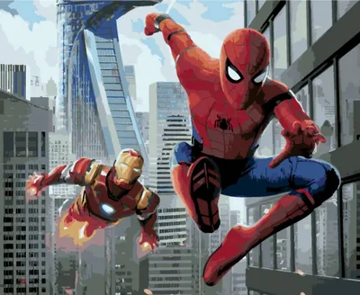 Produktbild von PICTURING BY NUMBERS Bilder zum Malen - Spider Man und Iron Man 50x40 cm