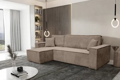 Produktbild von VENASI HUGO Universell Ecksofa mit Schlaffunktion und Bettkasten Cord Braun Schlafsofa Eckcouch Sofa