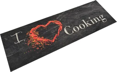 Image de Tapis de cuisine lavable impression cuisine noir 60x180 cm