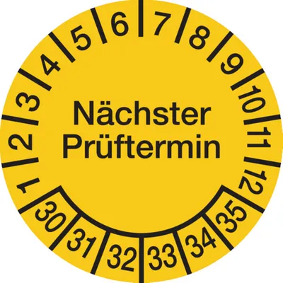 Produktbild von Dreifke® Prüfplakette, Nächster Prüftermin, Folie, gelb/schwarz, - 15 mm Foli...