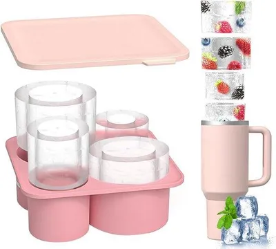 Zdjęcie produktu dla Silikonowy pojemnik na kostki lodu, 4 przegródki, różowy, bez BPA