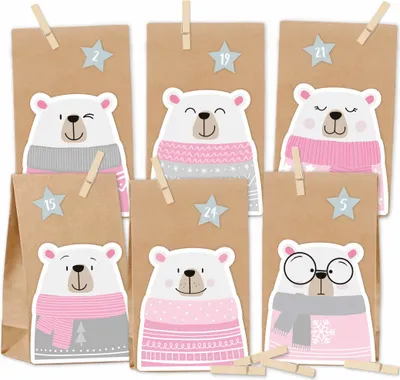 Produktbild von Adventskalender zum Befüllen "Eisbär" rosa