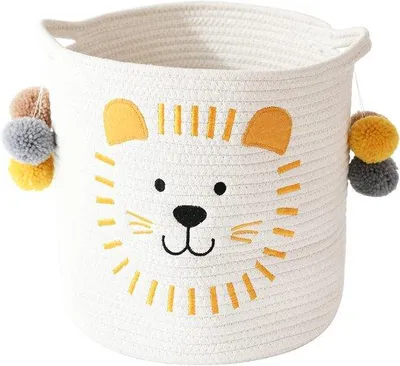 Produktbild von Korb aus Baumwollseil mit Griffen, Kinderorganizer, Spielzeugkorb, Geschenkkorb, Kinderzimmerregal, Badezimmer, Wickeltisch, Organizer (Löwe)