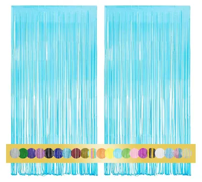 Produktbild von Lametta Vorhänge 2 Stück Blassblau 1x2,5m Glitzer Fransen Deko Silvester