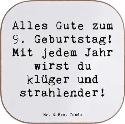 Produktbild von Mr. & Mrs. Panda Tischuntersetzer Spruch 9. Geburtstag Wünsche - Weiß - Geschenk, Untersetzer Gläser, Geburtstagswünsche, gläseruntersetzer, Coaster, Glückwunsch, für