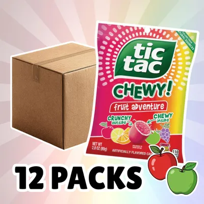 Productafbeelding van 12x Tic Tac Chewy! Fruit Adventure – Fruitige kauwtabletten – 12x80g + Hartvormige kaartjes, verzendbescherming