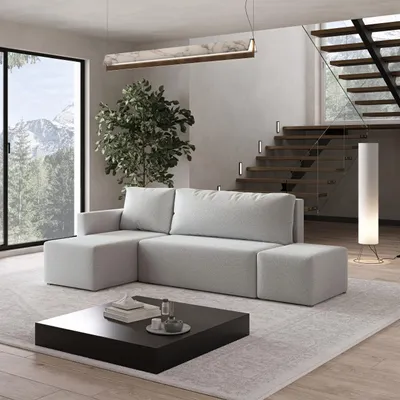 Produktbild von Masseno Ecksofa VELOTTI L-S mit Schlaffunktion L-Form, Sofa mit Bettkasten, Wohnzimmersofa, Couch, Soffa, Bettsofa, Couchgarnitur- Hellgrau, QUELLE 83