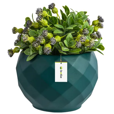 Produktbild von Runder Blumentopf aus Keramik Farbe Flaschengrün Matt 13,5 cm H 12,5 cm-Moderne und stilvolle Dekoration, räumliche Pflanzenabdeckung