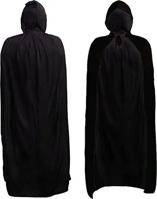 Produktbild von Halloween Umhang XXL (180cm) Schwarz mit Kapuze für Vampire, Larp, Cosplay ...