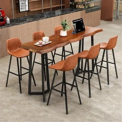 Produktbild von Langer Balkontisch aus Holz mit Metallrahmen, rechteckiger Stehtisch für Küche, Esszimmer und Wohnzimmer mit Stauraum (160 * 45 * 105cm)