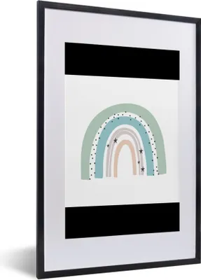 Produktbild von MuchoWow® Gerahmtes Poster Regenbogen - Kinder - Sterne - Tupfen - Pastell 40x60 cm - Poster mit Schwarzem Bilderrahmen Wandposter Rahmen Foto Bilder - Poster in Rahmen