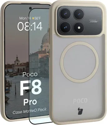 Produktbild von Schutzhülle mit Magnetring + gehärtetem Glas Bizon MatteO Pack für Xiaomi POCO F8 Pro, Getönt-Beige