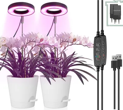 Zdjęcie produktu dla Zestaw 2 lamp LED do uprawy roślin Pełne spektrum LED dla roślin domowych Lampa do uprawy roślin z regulacją wysokości i timerem 3/9/12 godz