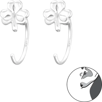 Produktbild von 925 Sterling Silber Durchzieher Creolen Ohrringe mit Kleeblatt