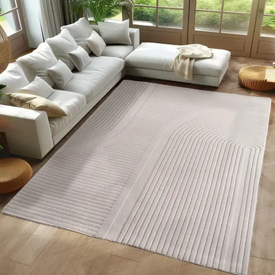 Produktbild von Carpetsale24 Boho Teppich Skandinavischer Kurzflor mit 3D Effekt, Waschbar Teppich für Wohnzimmer, Grösse: 160x230 cm