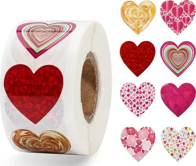Produktbild von GKA 50 Stück Geschenkaufkleber Herz Aufkleber Etiketten Dekorative Sticker 25 mm rund selbstklebend 8 schöne Designs