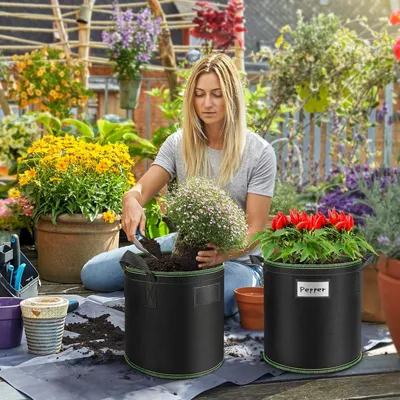 Productafbeelding van Famanu plantenpotten-set, 5 stuks, geschikt voor groenten - duurzaam en ademend - 20 liter