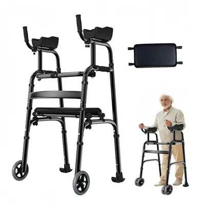 Obrázek produktu pro Rollator s područkami a sedátkem, skládací, výškově nastavitelný, nosnost do 135 kg, lehký chodítko pro seniory