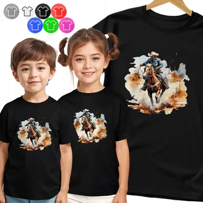 Immagine prodotto di Maglietta per bambini - Cowboy a cavallo al tramonto - S