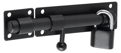 Obrázek produktu pro Zámek na dveře, čepový zámek s možností použití visacího zámku, nerezová ocel, černá barva, 150 mm
