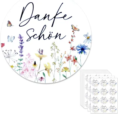 Productafbeelding van Bedankstickers, bloemenstijl, 120 stuks, 4 cm, stickers voor cadeaus