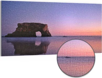 Produktbild von DEQORI Hybrid Leinwand Bild 100x50 cm 'Abendlicher Felsbogen' Wandbild Glas flach modern
