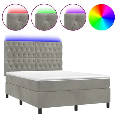 Productafbeelding van vidaXL Boxspringbed met matras en LED-verlichting, lichtgrijs, 140x200 cm, fluweel