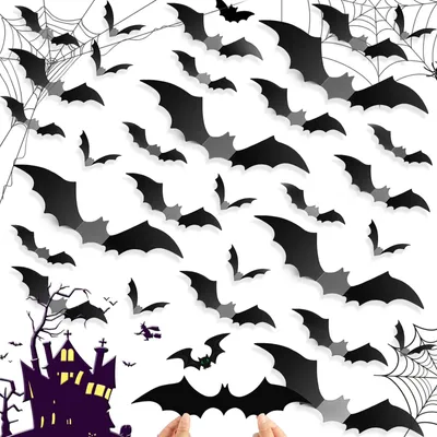 Halloween Fledermaus Wandaufkleber, 72 Stück, 3D, DIY Deko