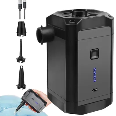 Produktbild von Kabellose elektrische Luftpumpe 5200 mAh, 3 Düsen, Mini Luftpumpe wiederaufladbar für Luftmatratzen, Boote, Schwimmringe, Camping & Garten