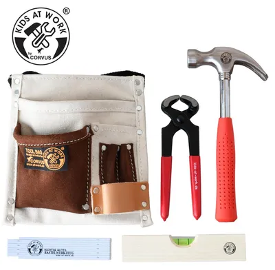 Image de Corvus A600185 - Ceinture à outils pour enfants, en coton/cuir, modèle 01, avec kit d'outils