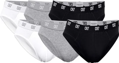 Produktbild von CR7 Herren Slips, 6er Pack - Briefs, Logobund, Stretch Baumwolle Schwarz/Grau/Weiß M