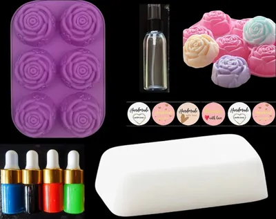 Produktbild von GKA XL farbige Seife Seifenherstellung Set Rosen Seifenfarbe weiße Seife Sheabutter Seifenform und viel Zubehör Seife zum selber machen