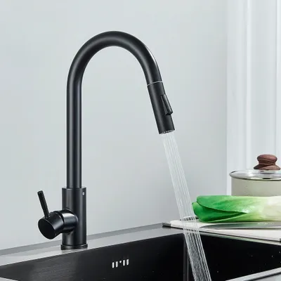 Produktbild von Einhebel Küchenarmatur ausziehbare Dusche 360° drehbar Küchenmischbatterie Edelstahl,Schwarz