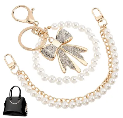 Perlen-Taschenkette Set, 2-tlg., Gold, 30,5 cm + 18,7 cm, Strass-Bogen