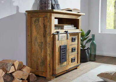 Produktbild von MASSIVMOEBEL24 Kommode Mango 80x45x85 natur lackiert RAILWAY #110