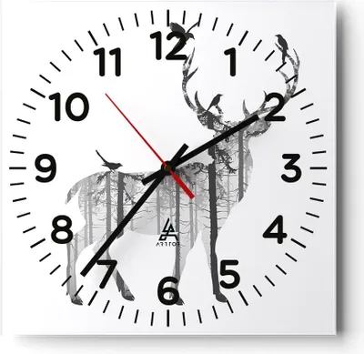 Produktbild von Wanduhr - Quadrat - Glasuhr - Hirsch Herbst Wald Illustration - 40x40cm - Schleichendes Uhrwerk - Lautlos - zum Aufhängen bereit - Dekoration Modern - Wanddekoration aus Glas - C4AC40x40-3159