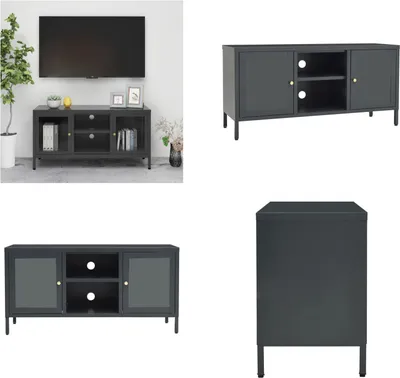 Produktbild von vidaXL TV Schrank Anthrazit 105x35x52 cm Stahl und Glas - TV-Schrank - TV-Schränke - TV-Ständer - TV-Ständer