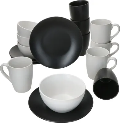 Produktbild von Nero Bianco 12-tlg. Teeset Weiß Schwarz 4 Personen Teller Müsli-Bowl Becher