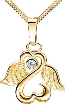 Produktbild von Gold Engel-Herz-Flügel-Anhänger 333 Gold 8 Karat, Kettenanhänger für Damen mit Zirkonia.  Mit Kette 925 Silber vergoldet 45 cm