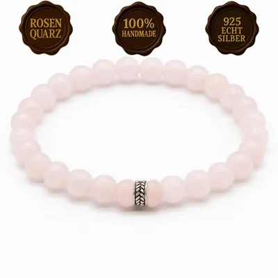 Produktbild von Rosenquarz Armband Damen mit 925 Echt-Silber-Verschluss – Hand Deutschland von SARB-BIJOU