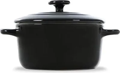 Obrázek produktu pro Smaltovaný litinový pekáč (10 cm) s víkem, vhodný na indukci, kulatý pekáč na pečení, dušení a zapékání, tmavě černý
