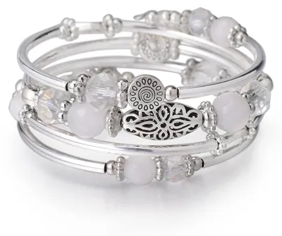 Produktbild von FULU AUTUMN Damen Boho Armband mit Mehrschichtiges Perlen Silber Wickelarmband M