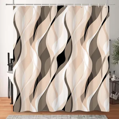 Produktbild von Beige Duschvorhang 180x200 cm, waschbarer Badezimmervorhang aus Polyestergewebe für Badewanne mit 12 Haken