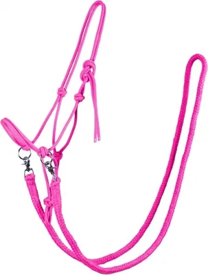 Produktbild von Knotenhalfter mit Zügel  Halfter Reithalfter Arbeitshalfter QHP 8 Farben und 4 Größen Größe - Pony Farbe - fuchsia