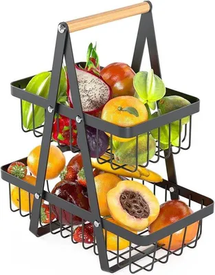 Produktbild von Schwarze 2-stufige Metallfruchtschale für Küche
