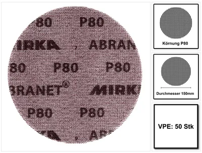 Obrázok produktu pre MIRKA Brúsny kotúč na suchý zips ABRANET, Ø 150 mm, zrnitosť: 80