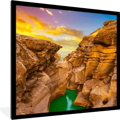 Produktbild von MuchoWow® Gerahmtes Poster Felsen - Meer - Sonnenuntergang - Natur - Wasser 40x40 cm - Poster mit Schwarzem Bilderrahmen Wandposter Rahmen Foto Bilder - Mit Rahmen - Wanddekoration Schlafzimmer