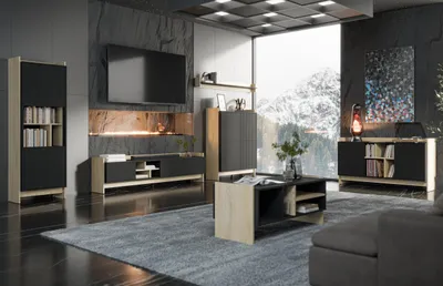 Productafbeelding van Woonkamer set PORTOS 1, cremone eikenhout / zwart